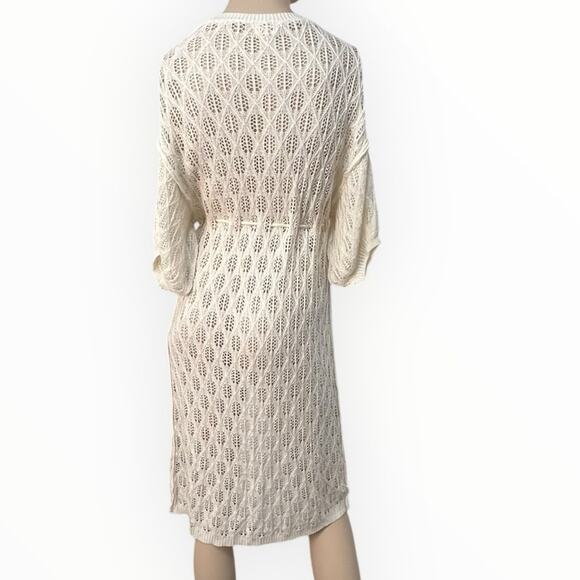 POL Crochet Ivory Beach Cover Up Kimono Cardigan Tassel Tie Waist Size S NWOT - Picture 1 of 12